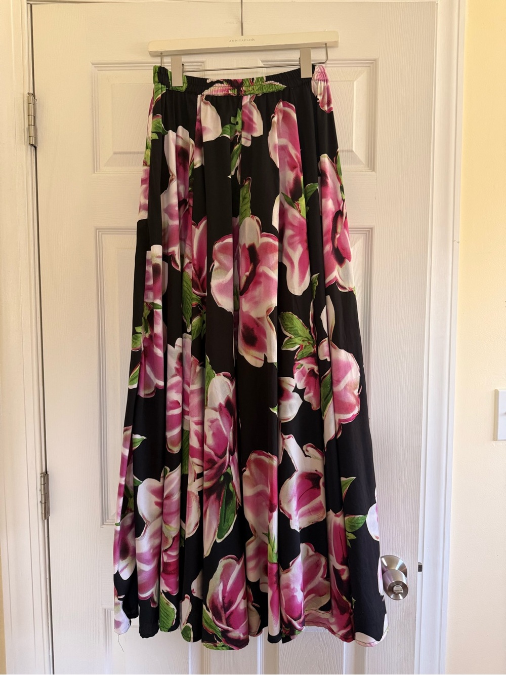 Roz & Ali Black Maxi Skirt with Pink Floral Print